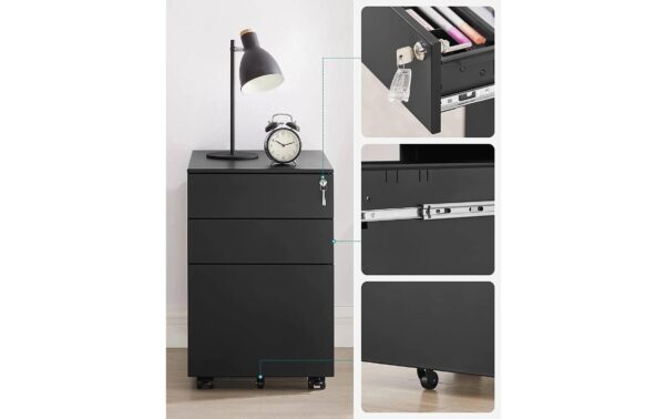 1910933_2 - Mediatech Songmics Rollcontainer schwarz, Schloss 52x39x60cm, mit 3 Schubladen