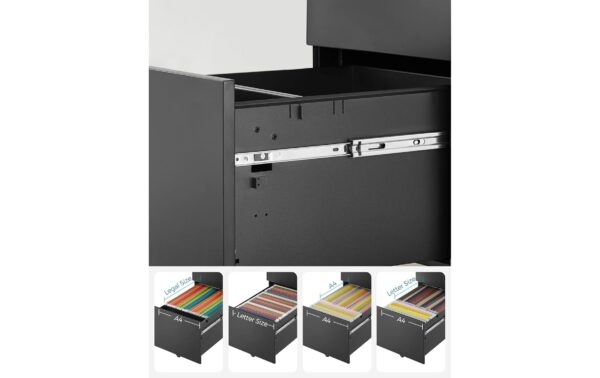 1910933_4 - Mediatech Songmics Rollcontainer schwarz, Schloss 52x39x60cm, mit 3 Schubladen