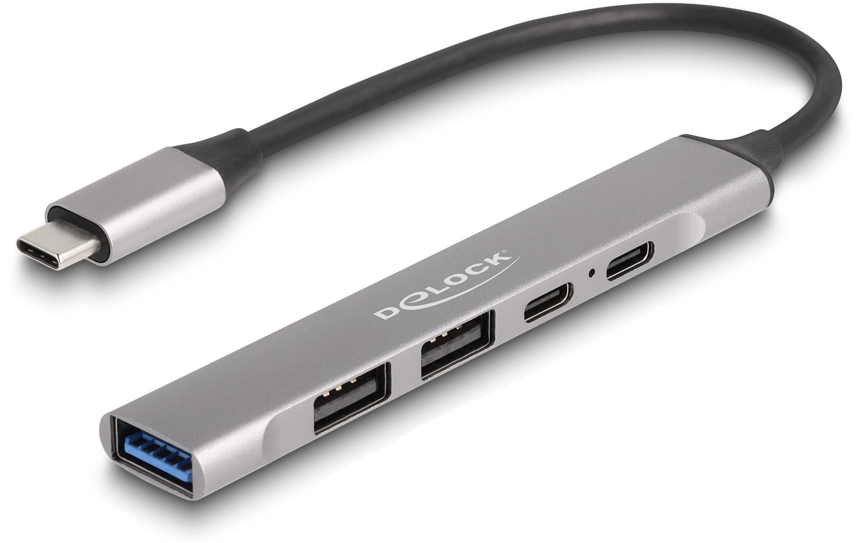 1911994 - Mediatech Delock USB-C Hub, Slim, 4 Port 2xUSB-C, 1xUSB-A 3.2, 2xUSB-A 2.0 kaufen Schweiz | Mediatech.ch