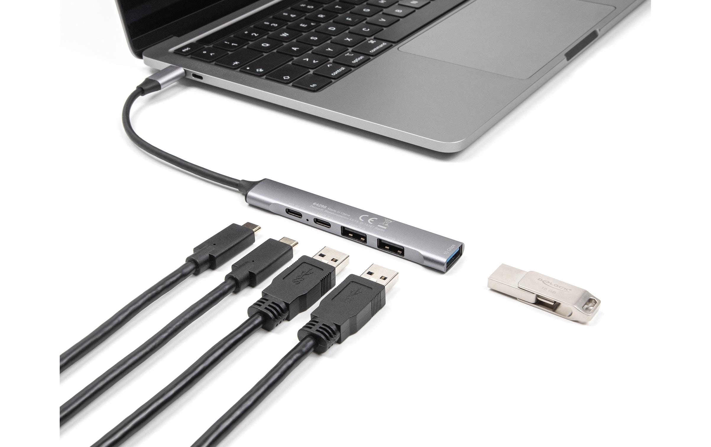 1911994_1 - Mediatech Delock USB-C Hub, Slim, 4 Port 2xUSB-C, 1xUSB-A 3.2, 2xUSB-A 2.0