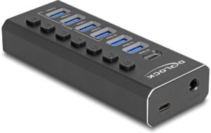 1912001_3 - Mediatech Delock USB-C Hub, 7 Port, schaltbar 1xUSB-C, 6xUSB-A, Beleuchtung