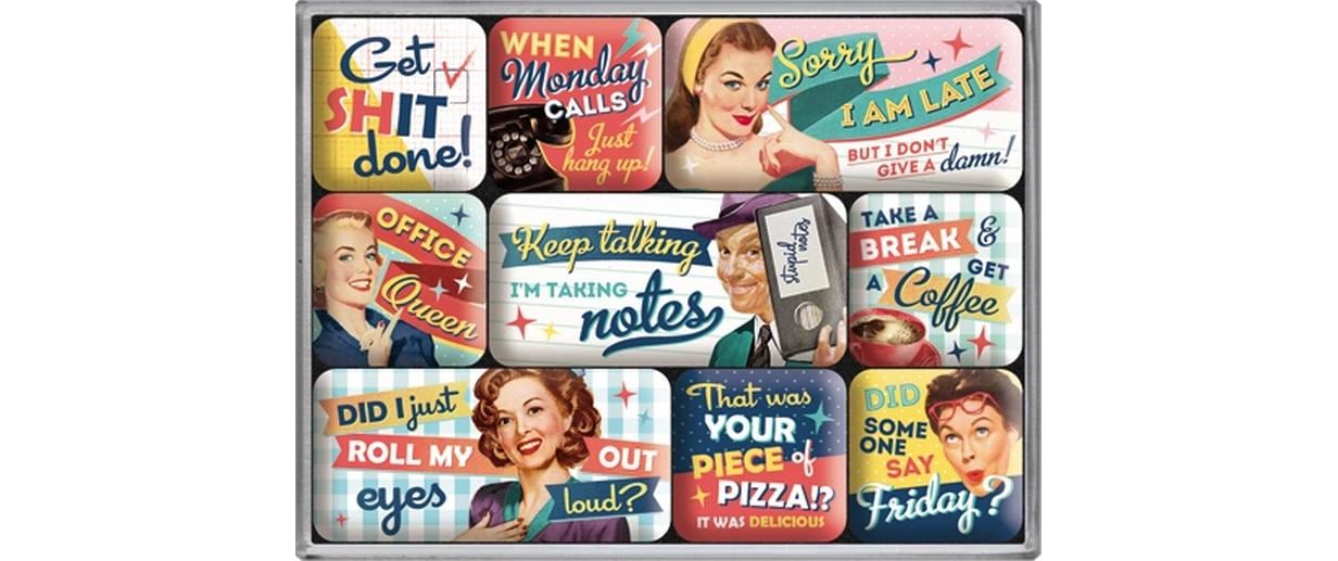 1912189 - Mediatech Nostalgic Art Magnet-Set Say it 50's 9 Stück, Gross: 9x7 cm, Klein: 2x3 cm