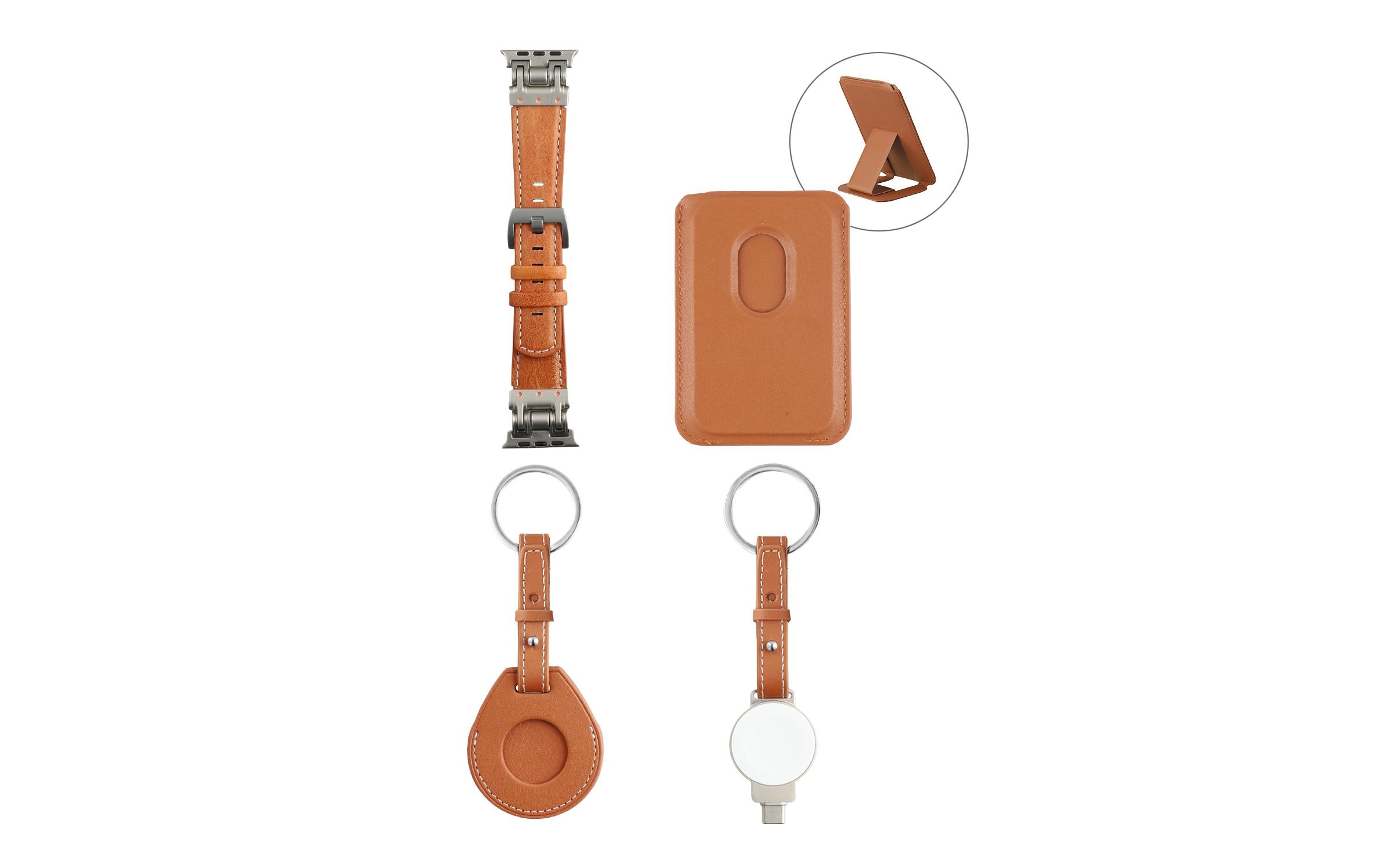 1914834 - Mediatech 4smarts Style Zubehör-Set, 4-teilig Apple kompatibel, Cognac