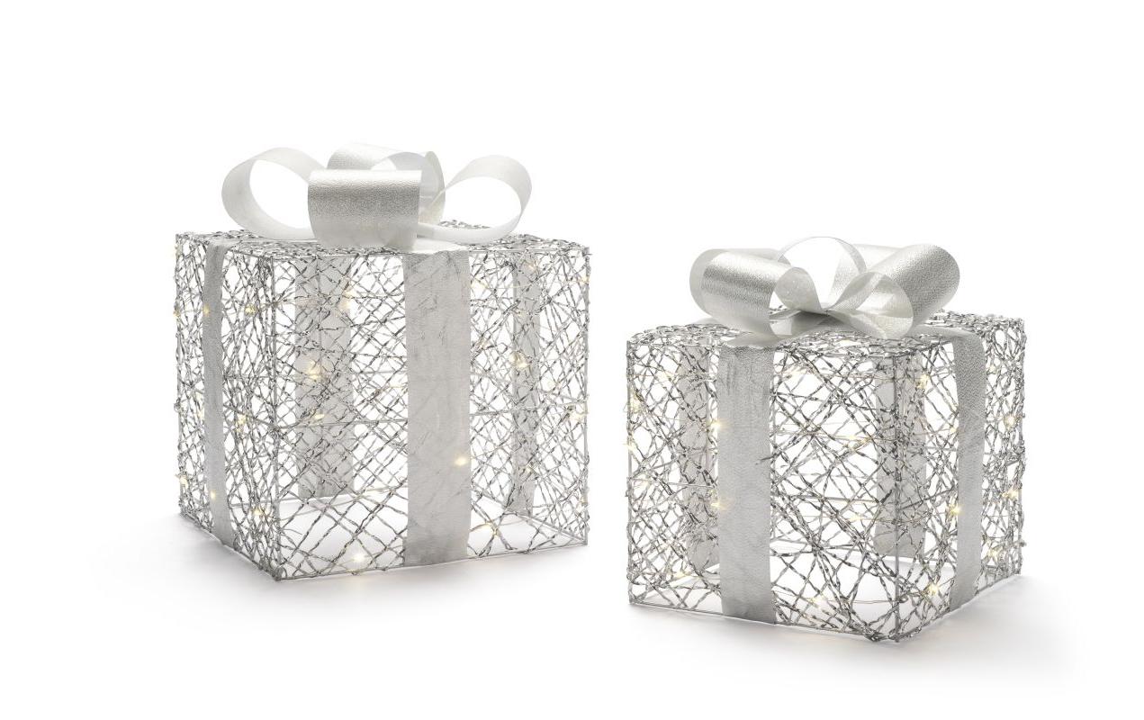 1920326 - Mediatech STT LED Silber Geschenkbox Set 2 Stk. 50LED ww, H18/23cm, exkl. 6xAA, Timer 6/18 kaufen Schweiz | Mediatech.ch