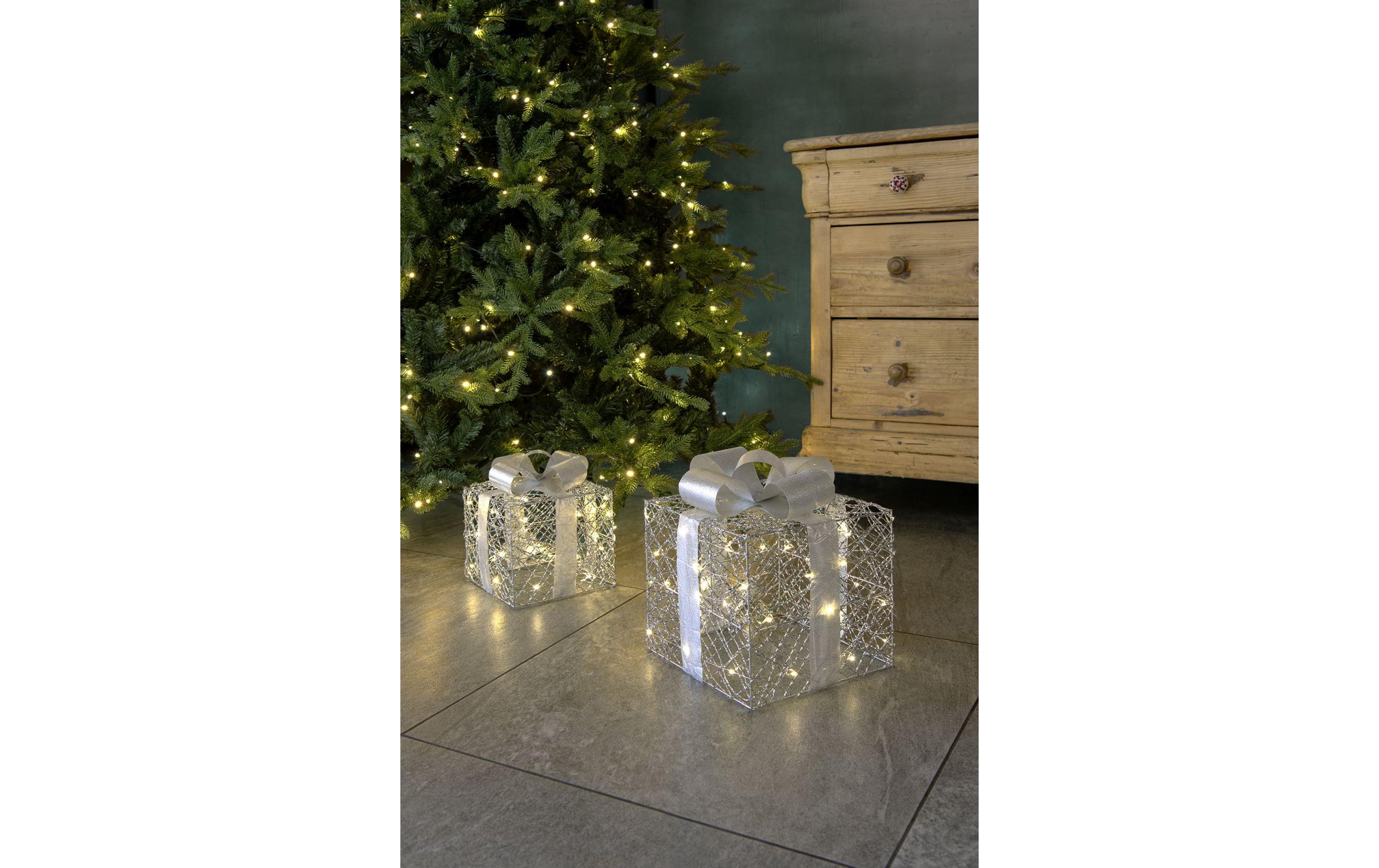 1920326_1 - Mediatech STT LED Silber Geschenkbox Set 2 Stk. 50LED ww, H18/23cm, exkl. 6xAA, Timer 6/18
