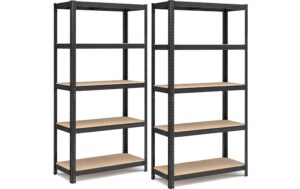 1920928 - Mediatech Songmics Regal, 2 Stück, Schwarz-Braun 5 Ablagen, 90x40x180 cm (LxBxH),Stahl, Holz