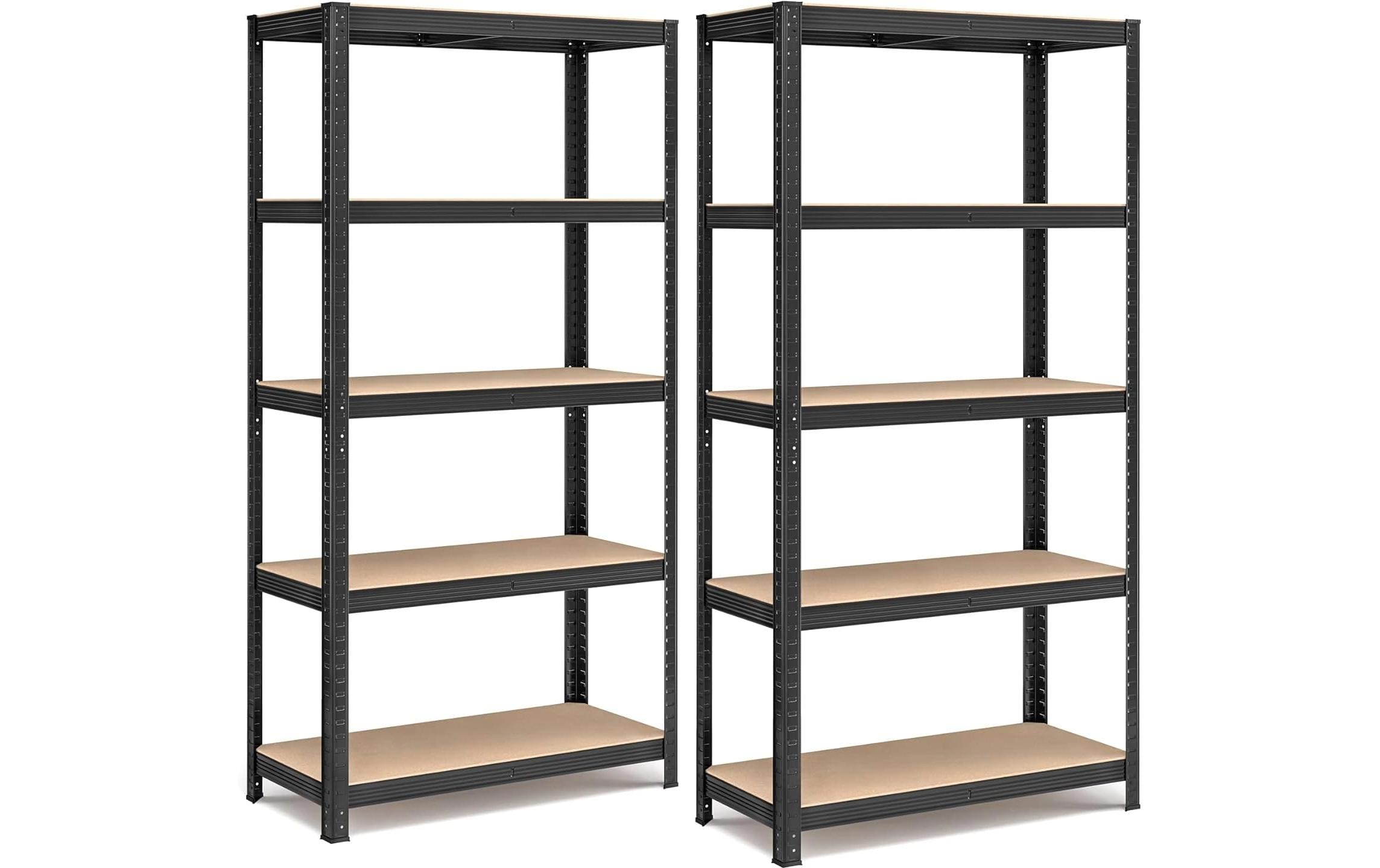 1920928 - Mediatech Songmics Regal, 2 Stück, Schwarz-Braun 5 Ablagen, 90x40x180 cm (LxBxH),Stahl, Holz