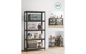 1920928_1 - Mediatech Songmics Regal, 2 Stück, Schwarz-Braun 5 Ablagen, 90x40x180 cm (LxBxH),Stahl, Holz