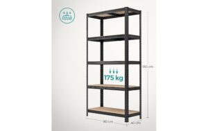 1920928_2 - Mediatech Songmics Regal, 2 Stück, Schwarz-Braun 5 Ablagen, 90x40x180 cm (LxBxH),Stahl, Holz