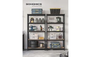 1920928_3 - Mediatech Songmics Regal, 2 Stück, Schwarz-Braun 5 Ablagen, 90x40x180 cm (LxBxH),Stahl, Holz