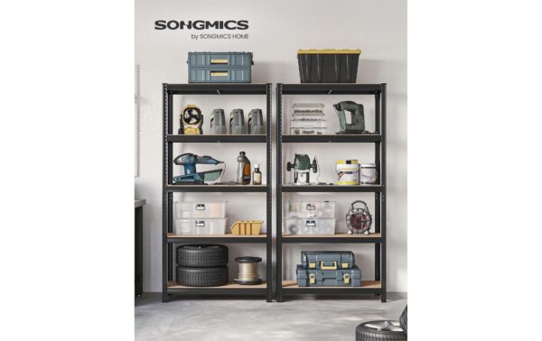 1920928_3 - Mediatech Songmics Regal, 2 Stück, Schwarz-Braun 5 Ablagen, 90x40x180 cm (LxBxH),Stahl, Holz