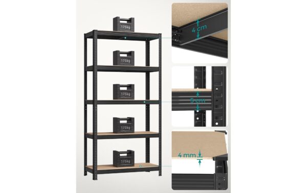 1920928_4 - Mediatech Songmics Regal, 2 Stück, Schwarz-Braun 5 Ablagen, 90x40x180 cm (LxBxH),Stahl, Holz