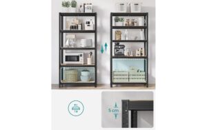1920928_5 - Mediatech Songmics Regal, 2 Stück, Schwarz-Braun 5 Ablagen, 90x40x180 cm (LxBxH),Stahl, Holz