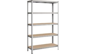 Songmics Regal, Silber-Nature 5 Ablagen, 200x120x60 cm (LxBxH), Stahl, Holz