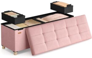 Songmics Sitztruhe Ottomane, 110x38x40 cm Rosa, MDF, Schaumstoff