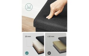 Songmics Sitztruhe Ottomane, 110x38x38 cm Schwarz, MDF, Schaumstoff