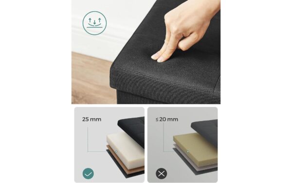 Songmics Sitztruhe Ottomane, 110x38x38 cm Schwarz, MDF, Schaumstoff