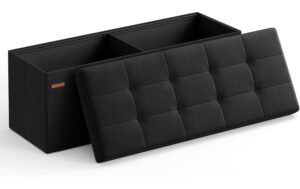 Songmics Sitztruhe Ottomane, 110x38x38 cm Schwarz, MDF, Schaumstoff
