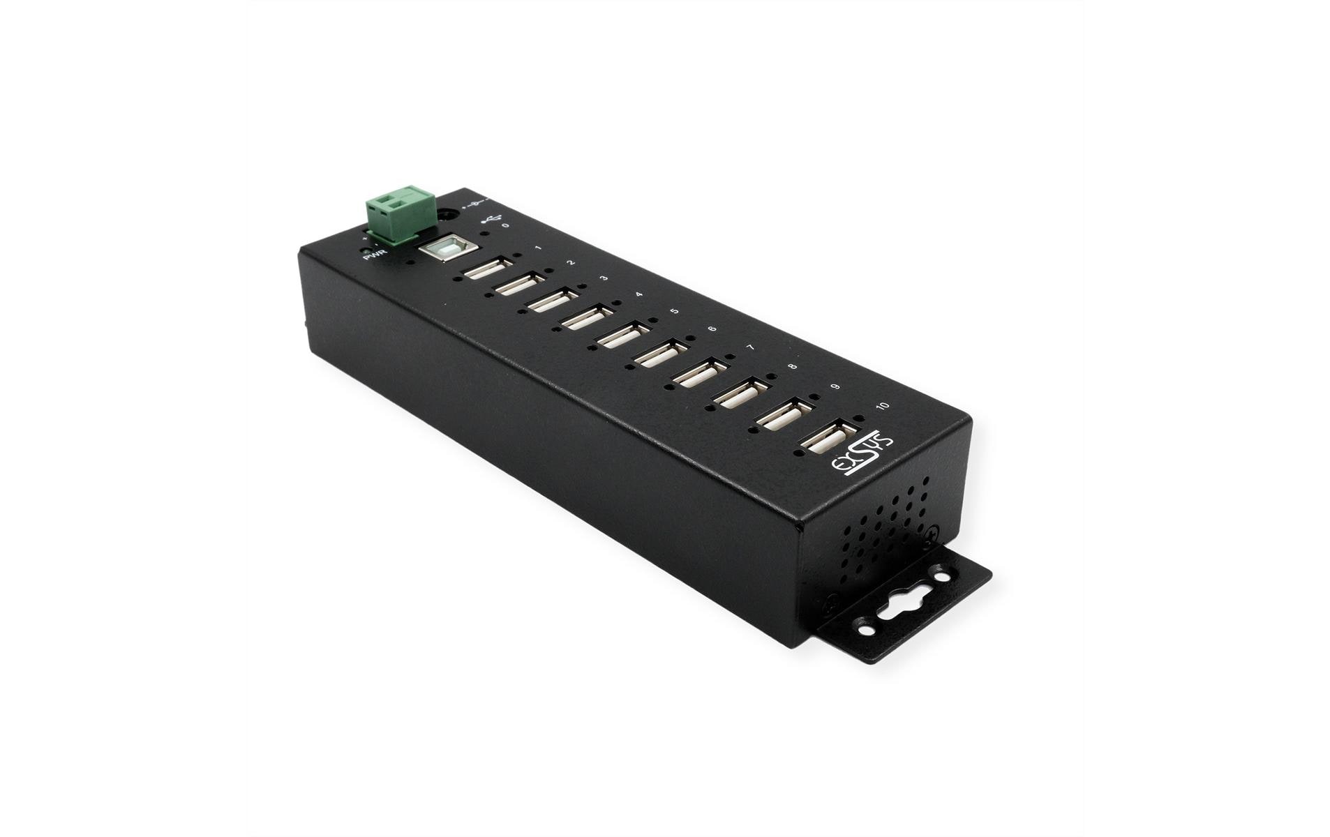 1928389 - Mediatech EXSYS EX-1170HMVS, 10x USB2.0, Metall HUB 15KV ESD Schutz, Din-Rail, verschraubbar kaufen Schweiz | Mediatech.ch