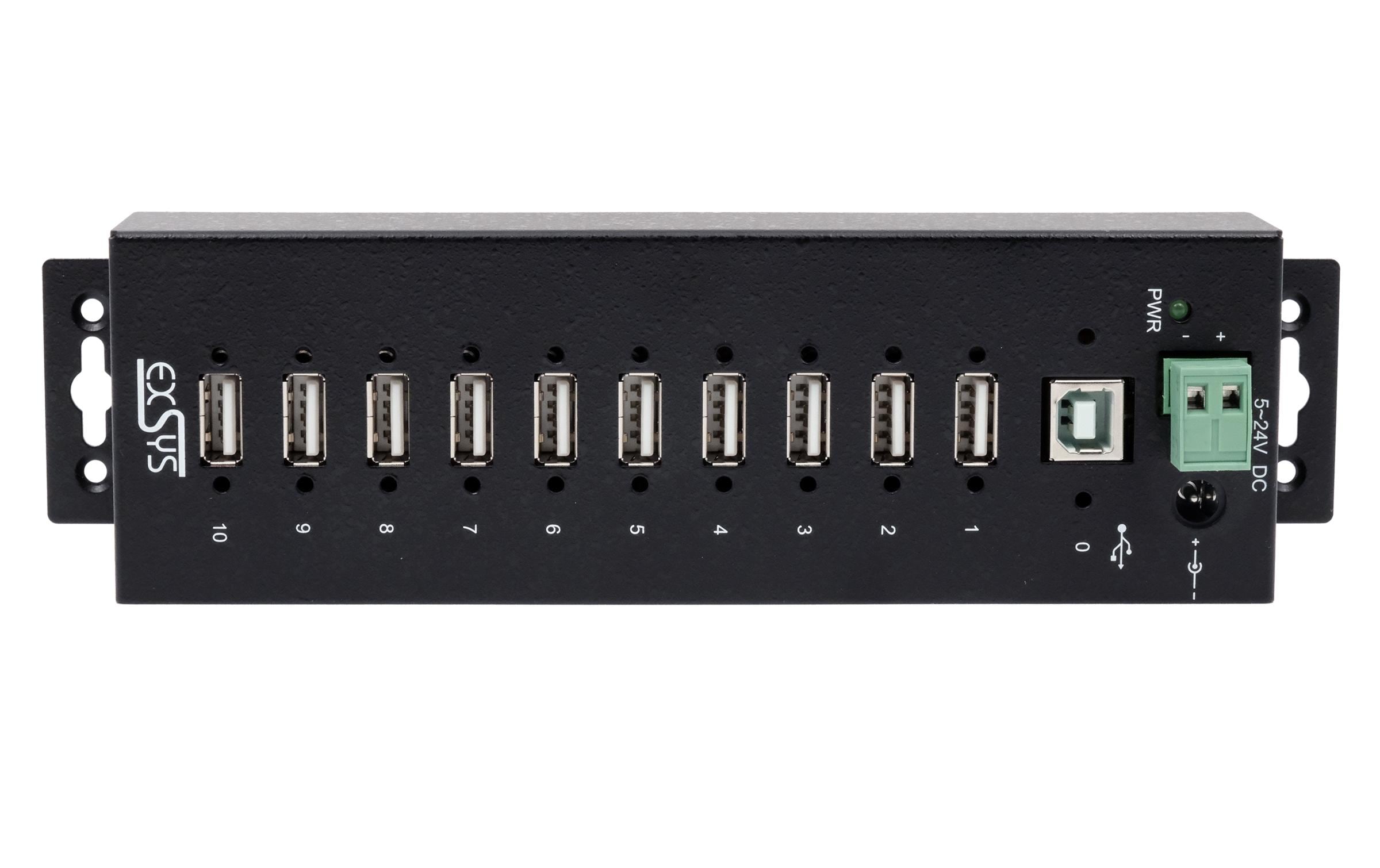 1928389_1 - Mediatech EXSYS EX-1170HMVS, 10x USB2.0, Metall HUB 15KV ESD Schutz, Din-Rail, verschraubbar