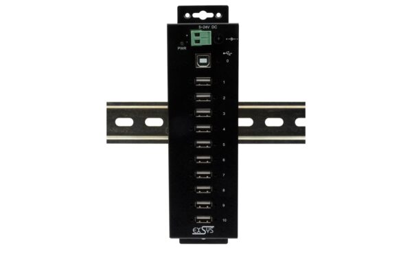 1928389_2 - Mediatech EXSYS EX-1170HMVS, 10x USB2.0, Metall HUB 15KV ESD Schutz, Din-Rail, verschraubbar