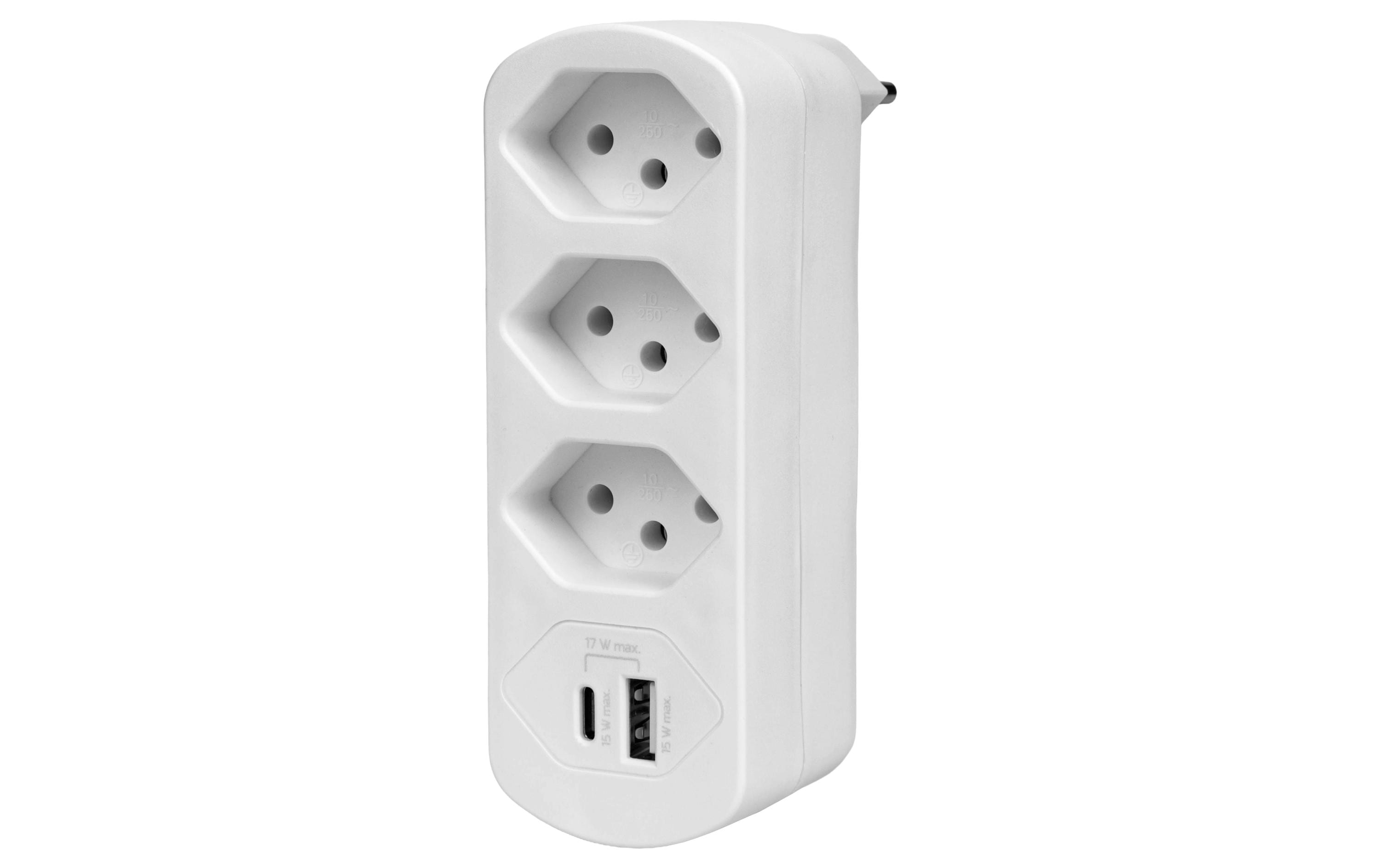 1929707 - Mediatech FURBER.power F.power Mehrfachadapter Flexo 3xT13 USB 3xT13 USB-A USB-C, Max 17W, drehbar, weiss kaufen | Mediatech.ch