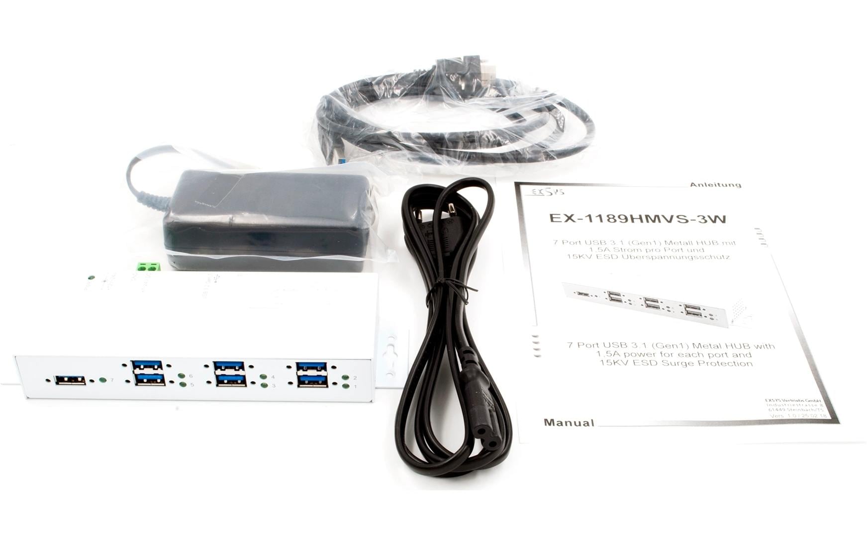 1929987_1 - Mediatech EXSYS EX-1189HMVS-3W, 7x USB3.2, Metall HUB 15KV ESD, weiss