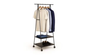 relaxdays Kleiderständer 2 Ablagen, mit Rollen, Schwarz kaufen Schweiz | Mediatech.ch
