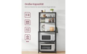 Vasagle Lagerregal mit 6Haken,Schwarz-Grau 60x40x167 cm (LxBxH), Holz, Stahl