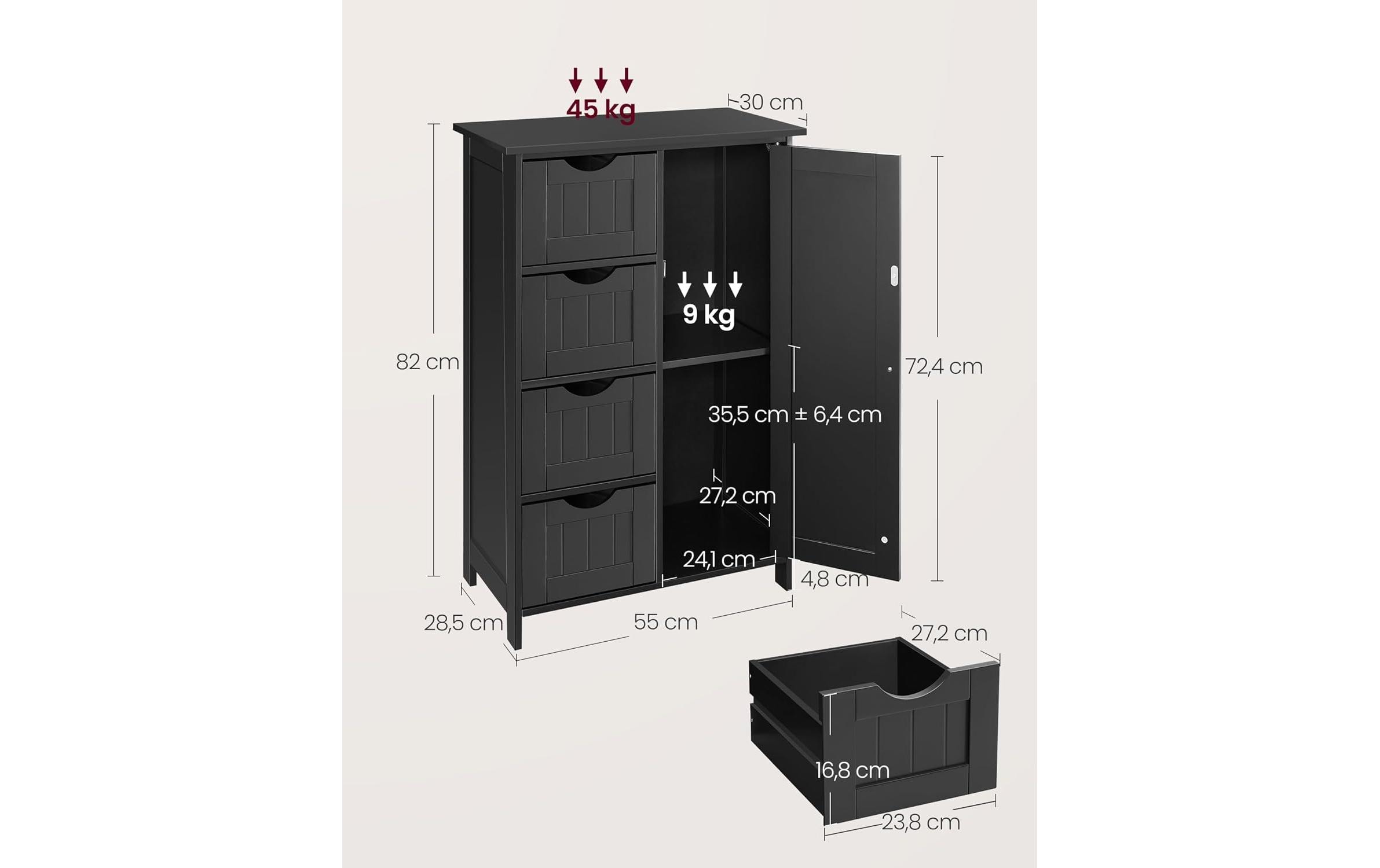 1934310_1 - Mediatech Vasagle Kommode Landhausstil, Schwarz 55x30x81 cm (LxBxH), Holz