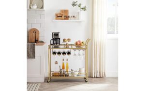 Vasagle Bartrolley Gold, 2 Ablagen 86.1x38.1x90.2 cm (LxBxH), Eisen, Glas