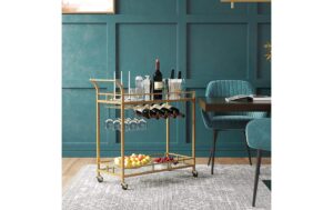 Vasagle Bartrolley Gold, 2 Ablagen 86.1x38.1x90.2 cm (LxBxH), Eisen, Glas