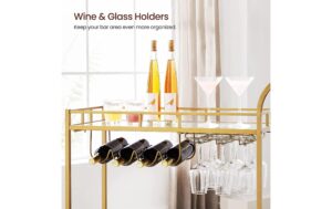 Vasagle Bartrolley Gold, 2 Ablagen 86.1x38.1x90.2 cm (LxBxH), Eisen, Glas