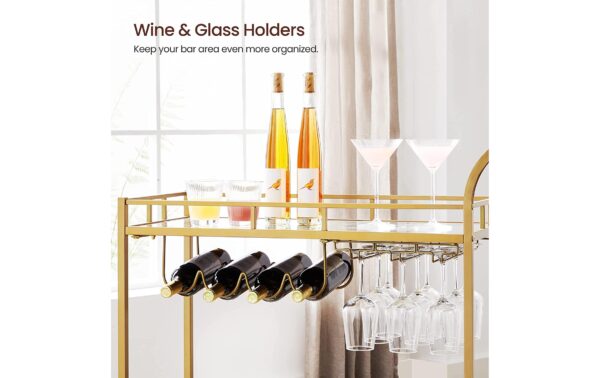 Vasagle Bartrolley Gold, 2 Ablagen 86.1x38.1x90.2 cm (LxBxH), Eisen, Glas