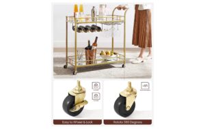 Vasagle Bartrolley Gold, 2 Ablagen 86.1x38.1x90.2 cm (LxBxH), Eisen, Glas