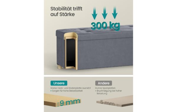 1934322_3 - Mediatech Songmics Sitztruhe Ottomane, Grau 110x38x40 cm (LxBxH), MDF, Schaumstoff