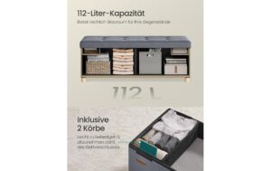 1934322_4 - Mediatech Songmics Sitztruhe Ottomane, Grau 110x38x40 cm (LxBxH), MDF, Schaumstoff