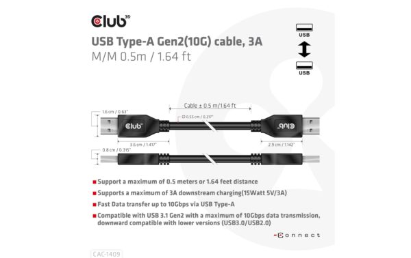 1934650_2 - Mediatech Club 3D, USB Typ-A Gen2(10G) Kabel L= 0.5 Meter