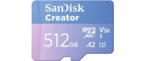 SANDISK Creator microSDXC Card 512GB UHS-I, lesen 190MB/sec, schreiben 130MB/s