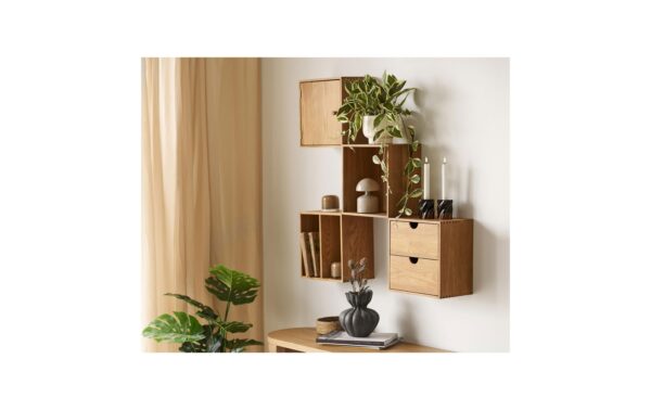 House Nordic Wandregal Townshill, Eiche mit Schubladen, 30x18x30 cm (LxBxH)