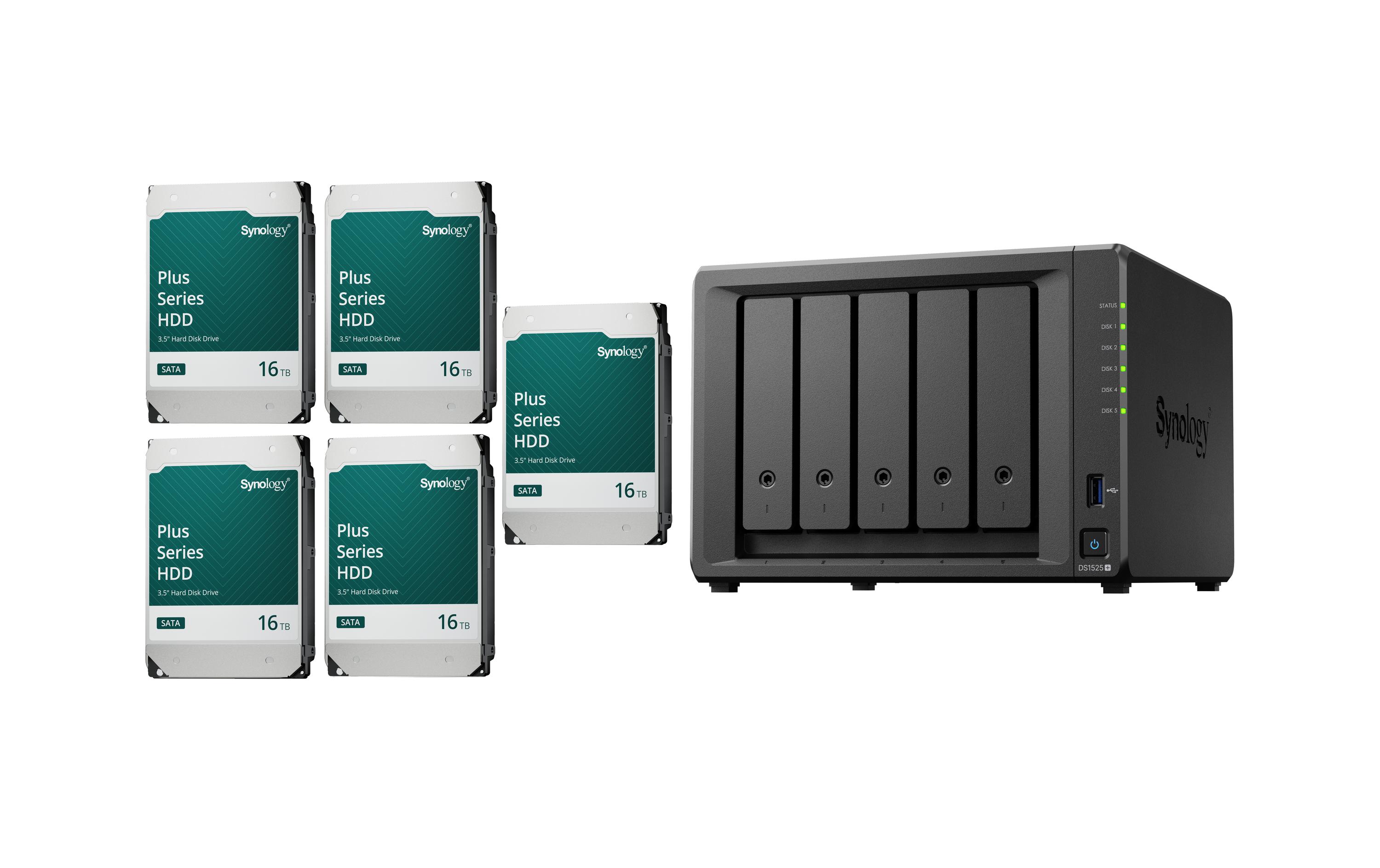 1941480 - Mediatech Synology DS1525+, 5-bay NAS inkl. 5x 16TB HDD Synology Plus HAT33x kaufen Schweiz | Mediatech.ch