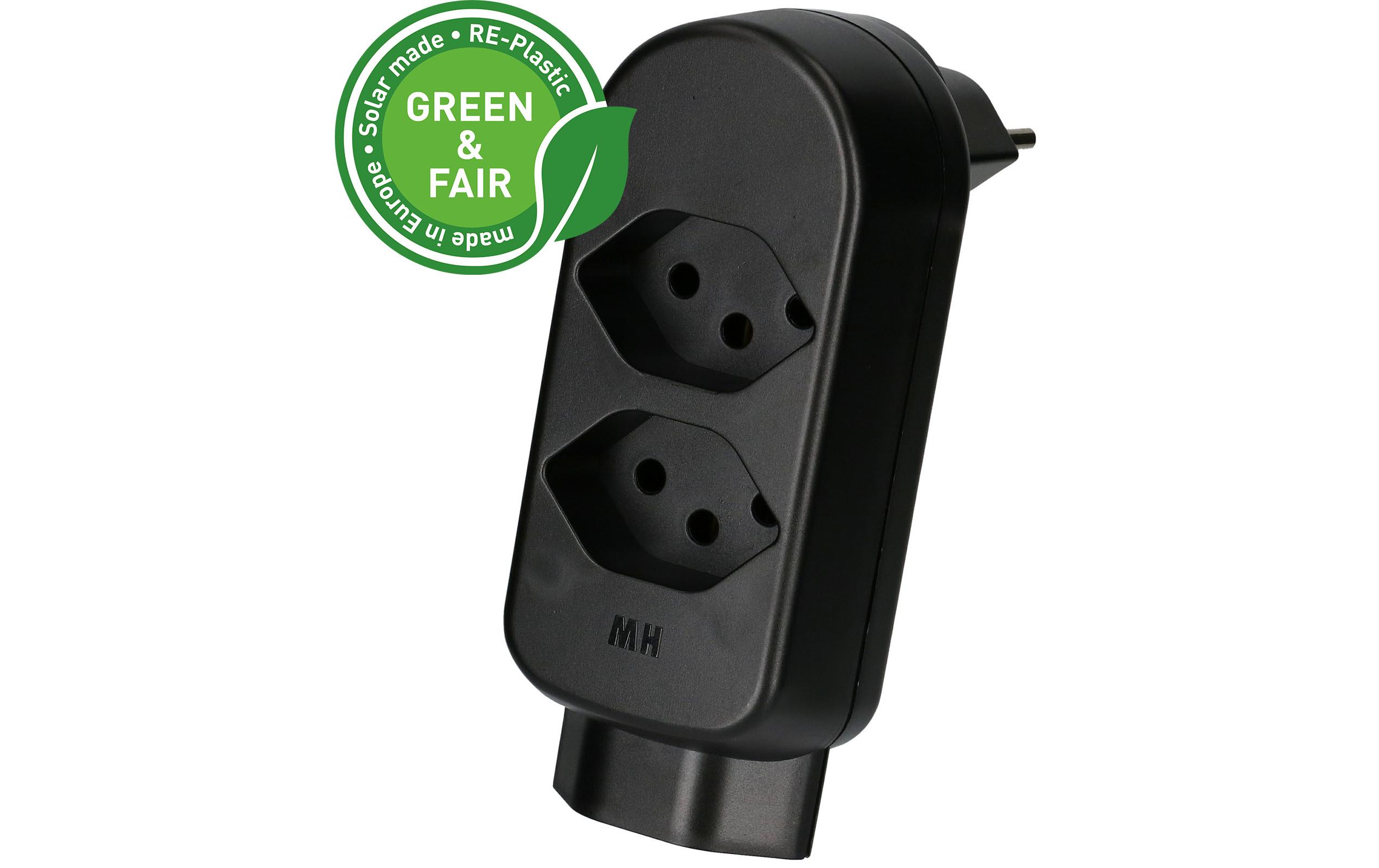 1941938_1 - Mediatech Abzweigstecker maxADAPT 2+1xT13, drehbar drehbar 320°, schwarz, Green & Fair