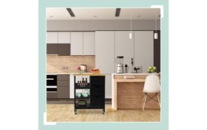 relaxdays Servierwagen mit Arbeitsplatte MDF, Walnuss, 85x68,5x38,5cm, Weiss