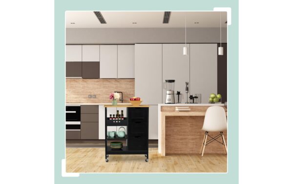 relaxdays Servierwagen mit Arbeitsplatte MDF, Walnuss, 85x68,5x38,5cm, Weiss