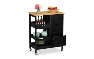 relaxdays Servierwagen mit Arbeitsplatte MDF, Walnuss, 85x68,5x38,5cm, Schwarz