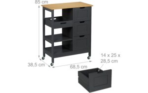 relaxdays Servierwagen mit Arbeitsplatte MDF, Walnuss, 85x68,5x38,5cm, Anthr.