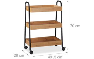 relaxdays Servierwagen Bambus Bambus, 70 x 49,5 x 28 cm