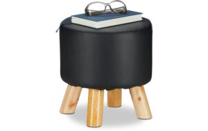 relaxdays, Hocker 30 x 30 cm, Schwarz MDF/Kiefer, 30 x 30 cm, Schwarz