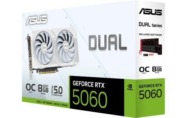 ASUS DUAL RTX5060 WH O8G, GDDR7 GeForce RTX5060, 3x DP, 1x HDMI