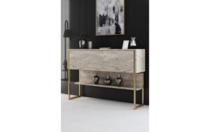 Woody Fashion Kommode Luxe 120x80x30 cm, Travertine/Gold
